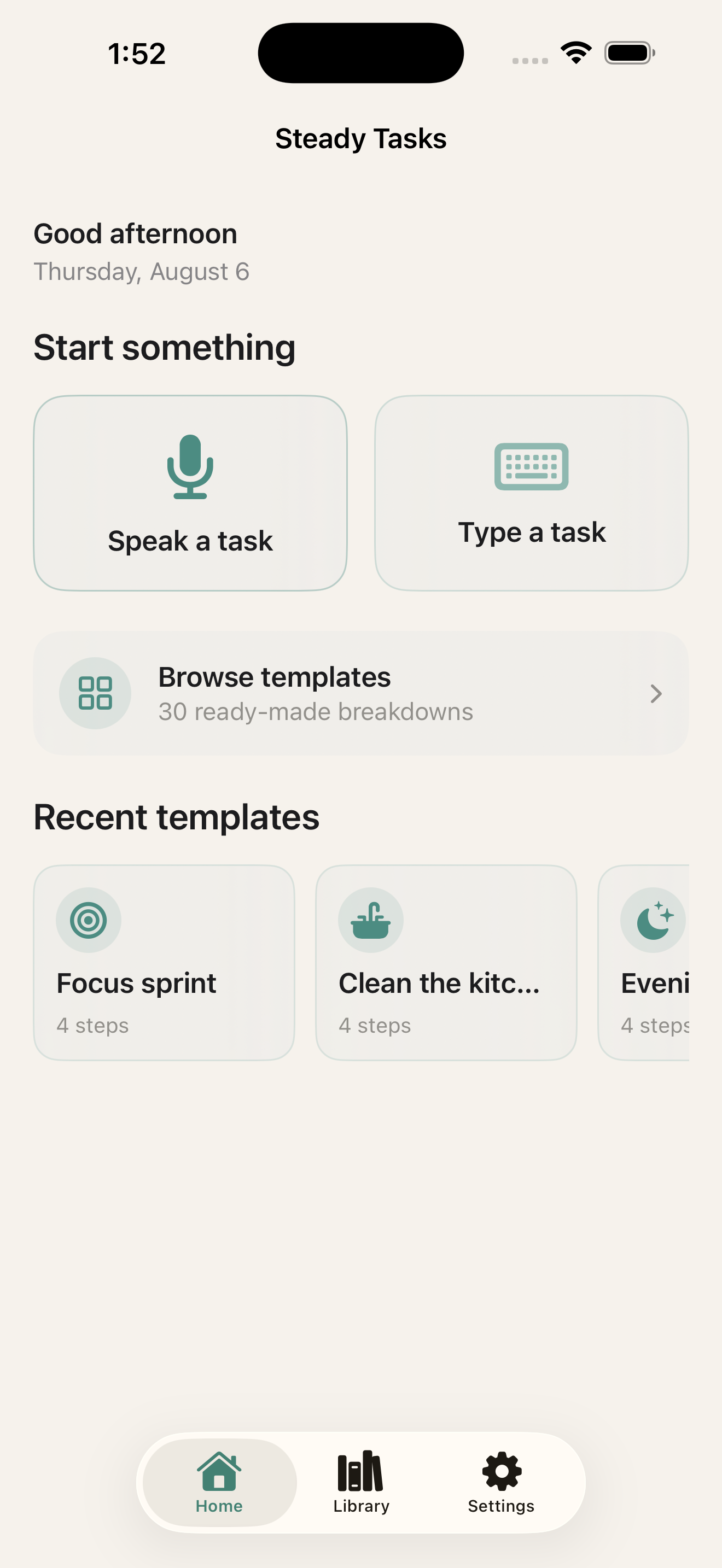Steady Tasks home screen